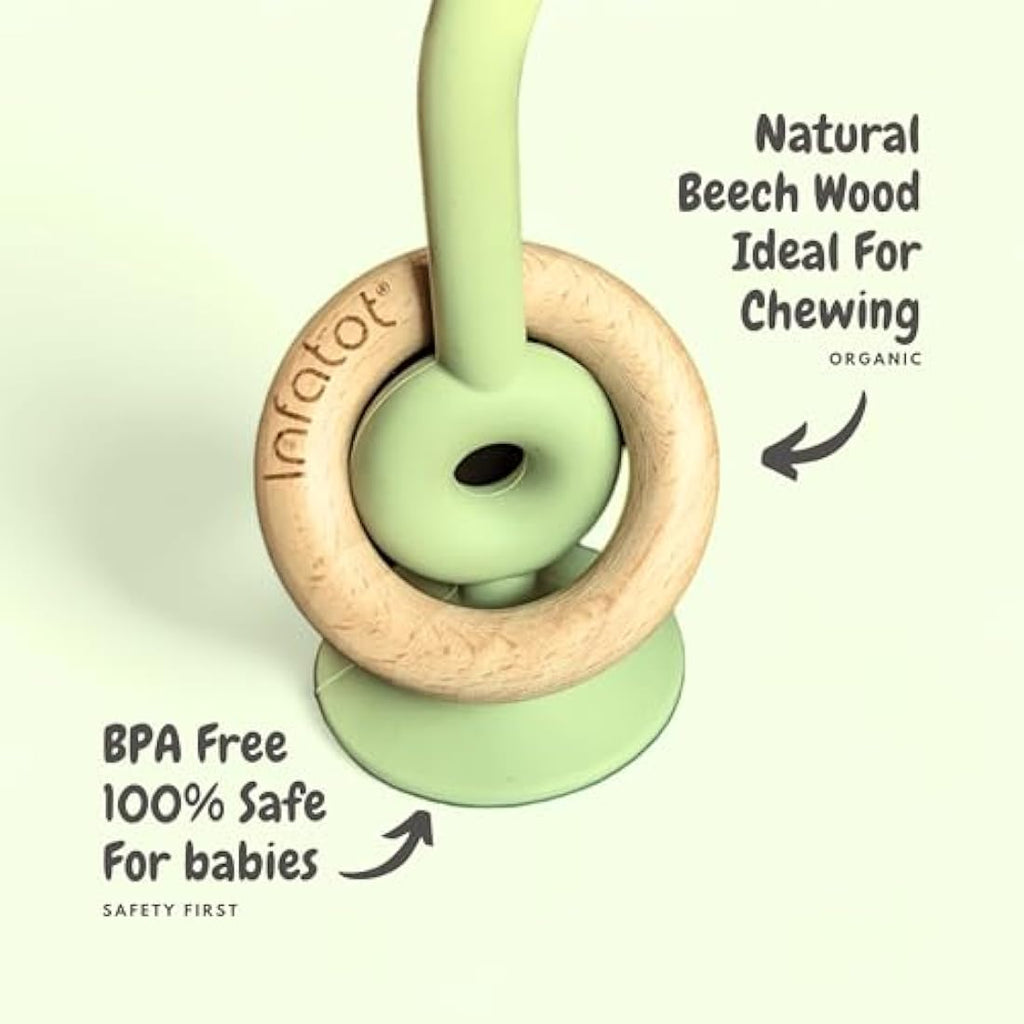 Infatot Silicone & Wood Suction Teething Toy – Sensory Baby Toy, Cream