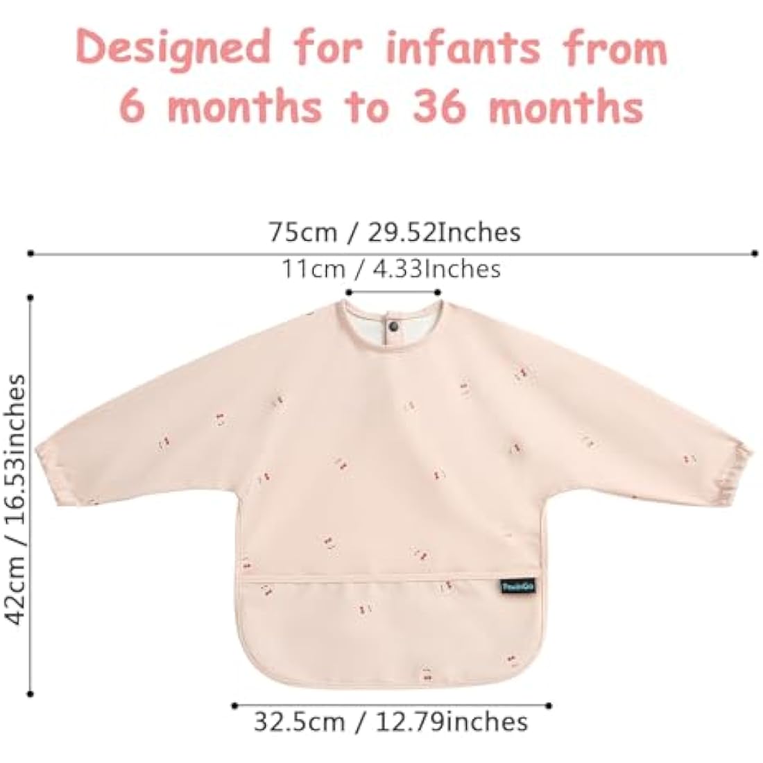 PewinGo Long Sleeve Weaning Bib – Waterproof PU Baby Coverall (Pink)