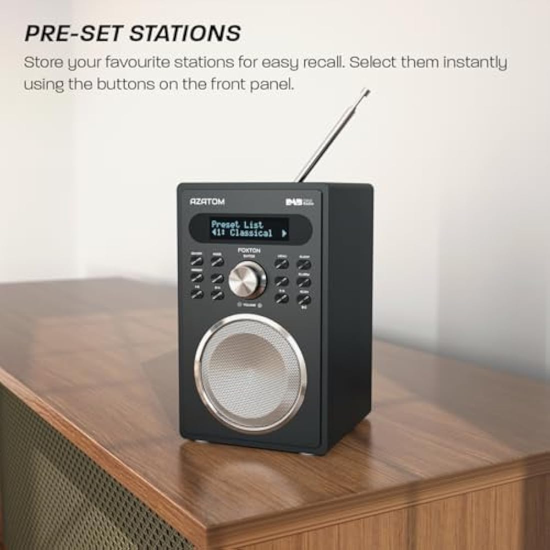 Azatom Foxton FX2 DAB/DAB+ Digital Radio with Bluetooth & Dual Alarms - Black