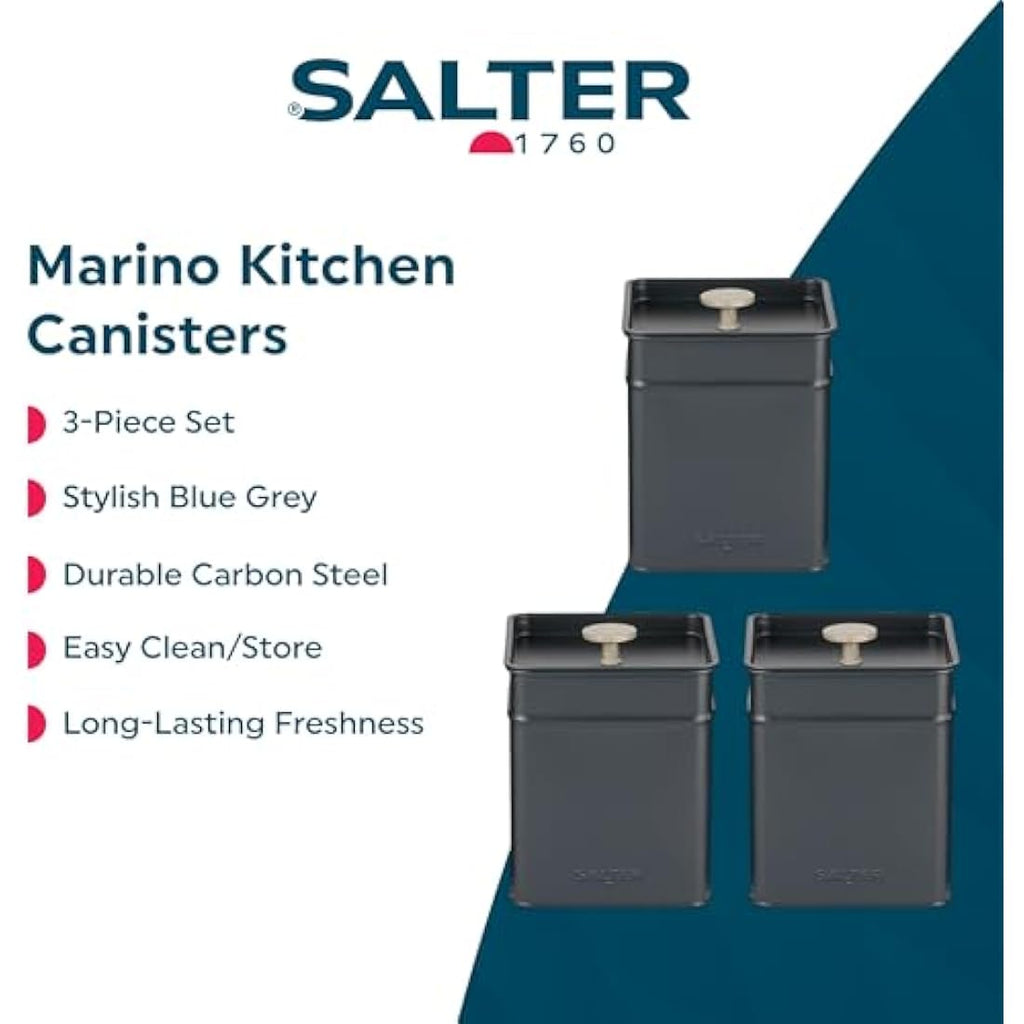 3-Piece Kitchen Canister Set – Blue Grey Powder-Coated Tins