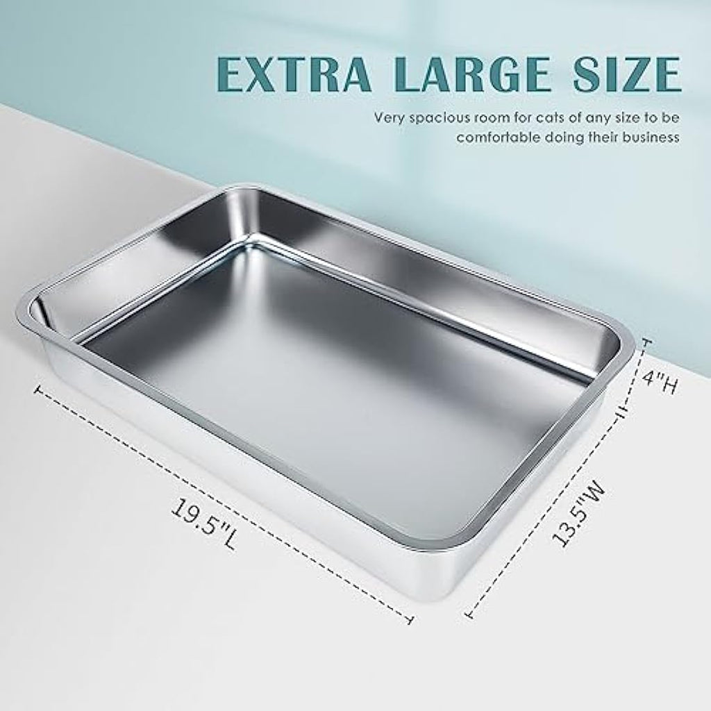 IKITCHEN Stainless Steel Cat Litter Box – Low Entry Metal Pan for Kittens