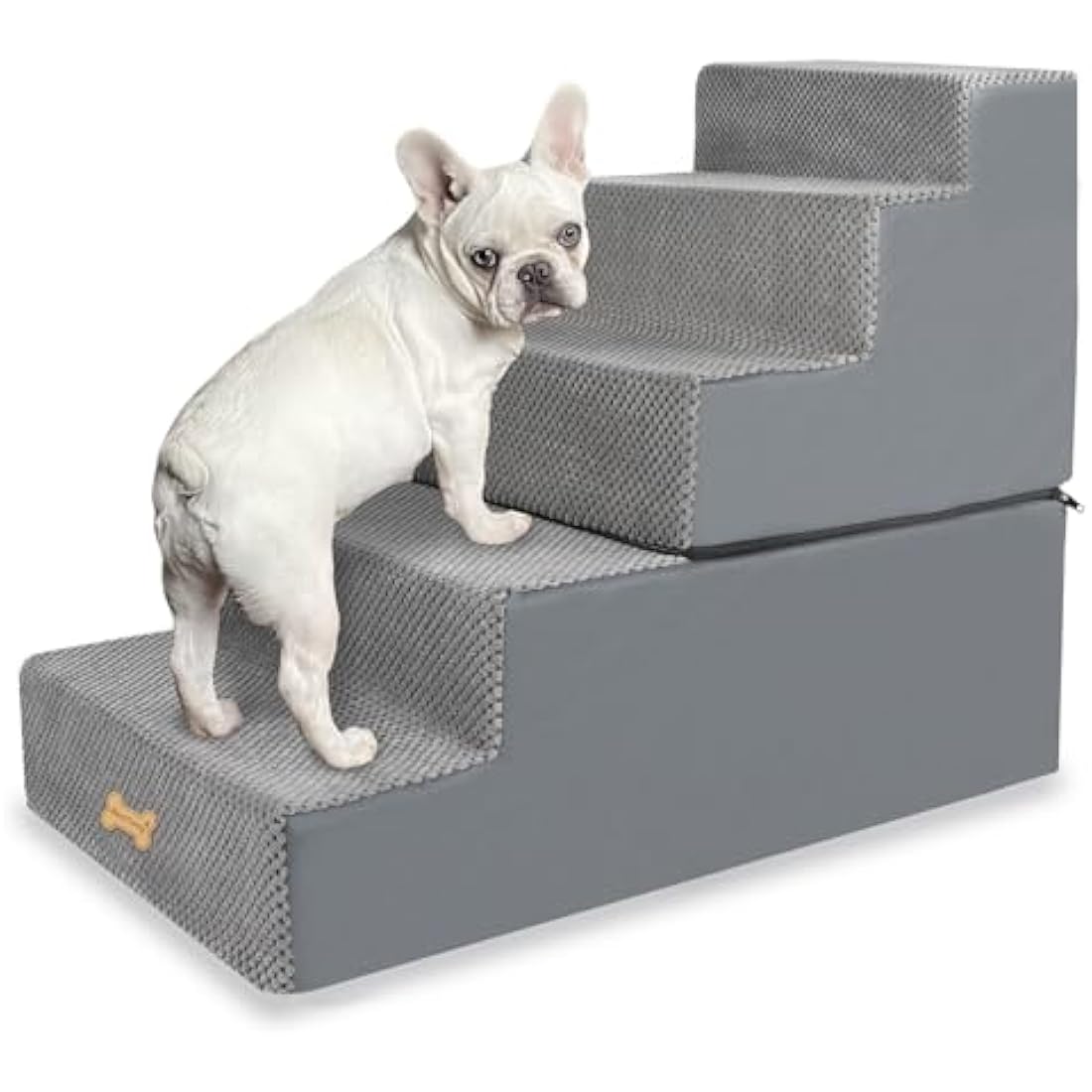 Nepfaivy 5-Step Dog Stairs for High Bed – Non-Slip Foam Pet Ramp