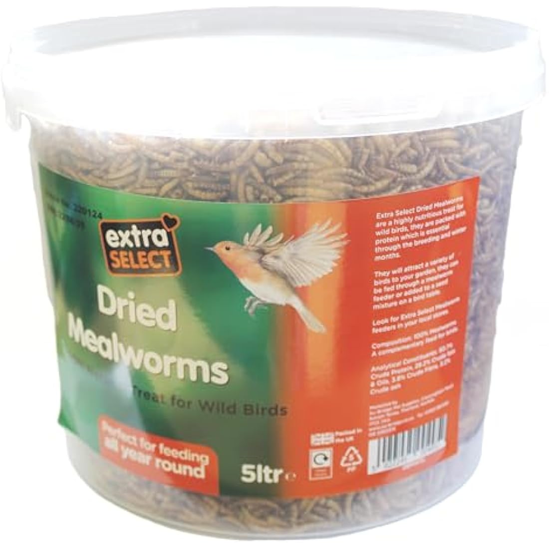 Jolof Store Dried Mealworms for Wild Birds - High Protein Feed, 5L Tub
