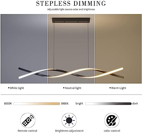 Mikeru 120CM Wave LED Pendant Light | Dimmable Black Kitchen Island Lamp