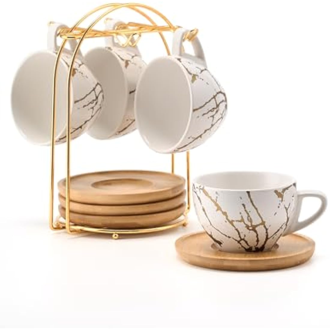 4-Piece Stackable Ceramic Cappuccino Cups with Saucers and Stand