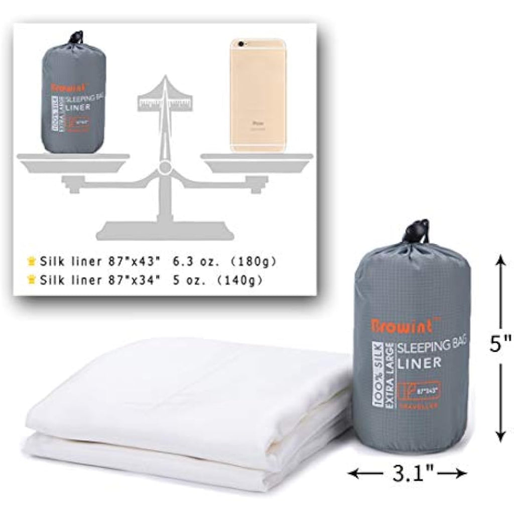 BROWINT Mulberry Silk Sleeping Bag Liner | Extra Wide Travel Sheet