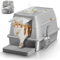 Eosarcu XXL Stainless Steel Cat Litter Box – Enclosed Odor Control Tray