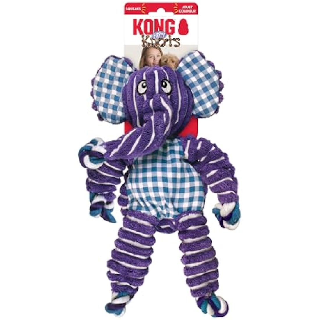KONG Floppy Knots Elephant – Knotted Rope Squeaky Dog Toy, Large