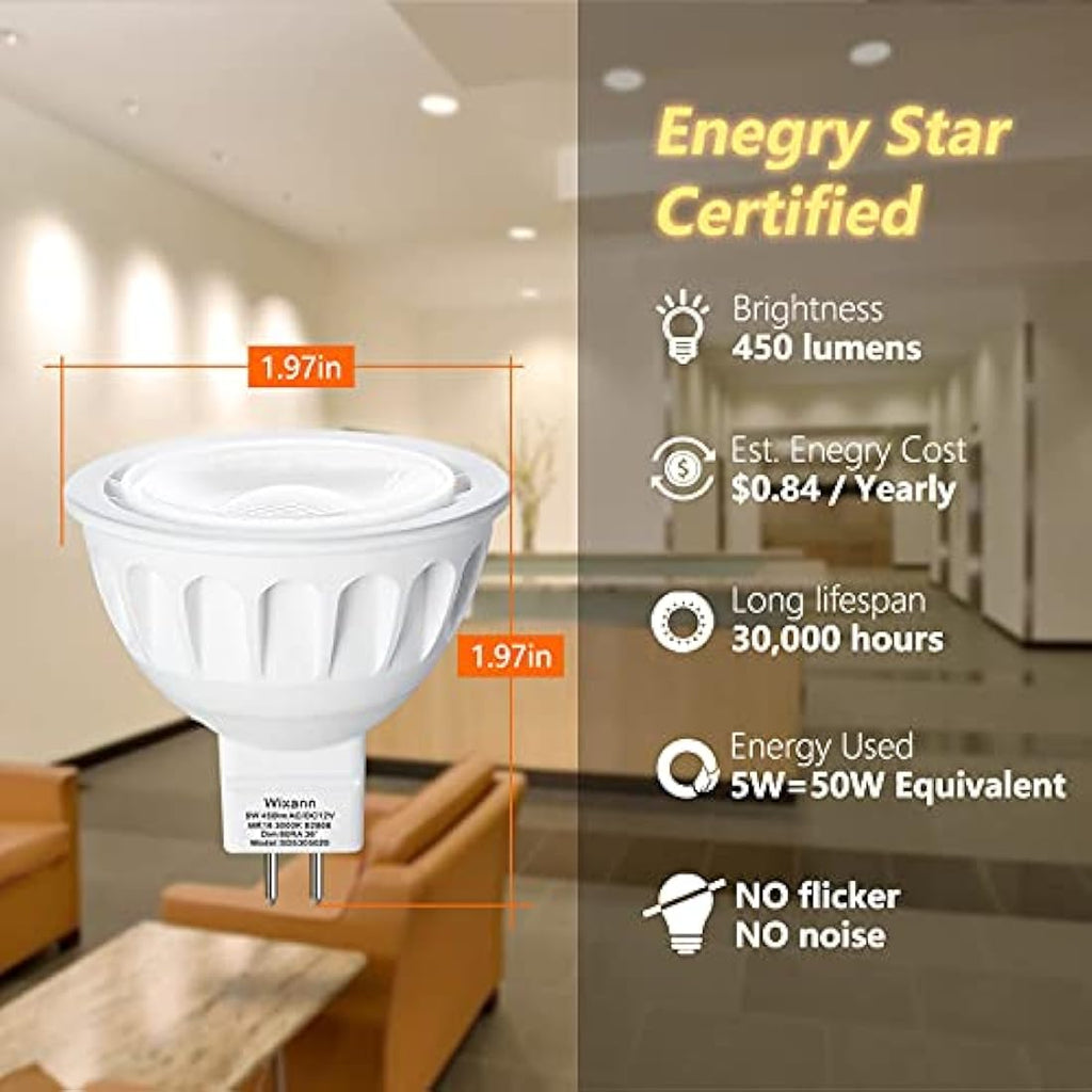 Wixann MR16 GU5.3 LED Bulbs Dimmable | 3000K Warm White 50W Equiv | 10-Pack