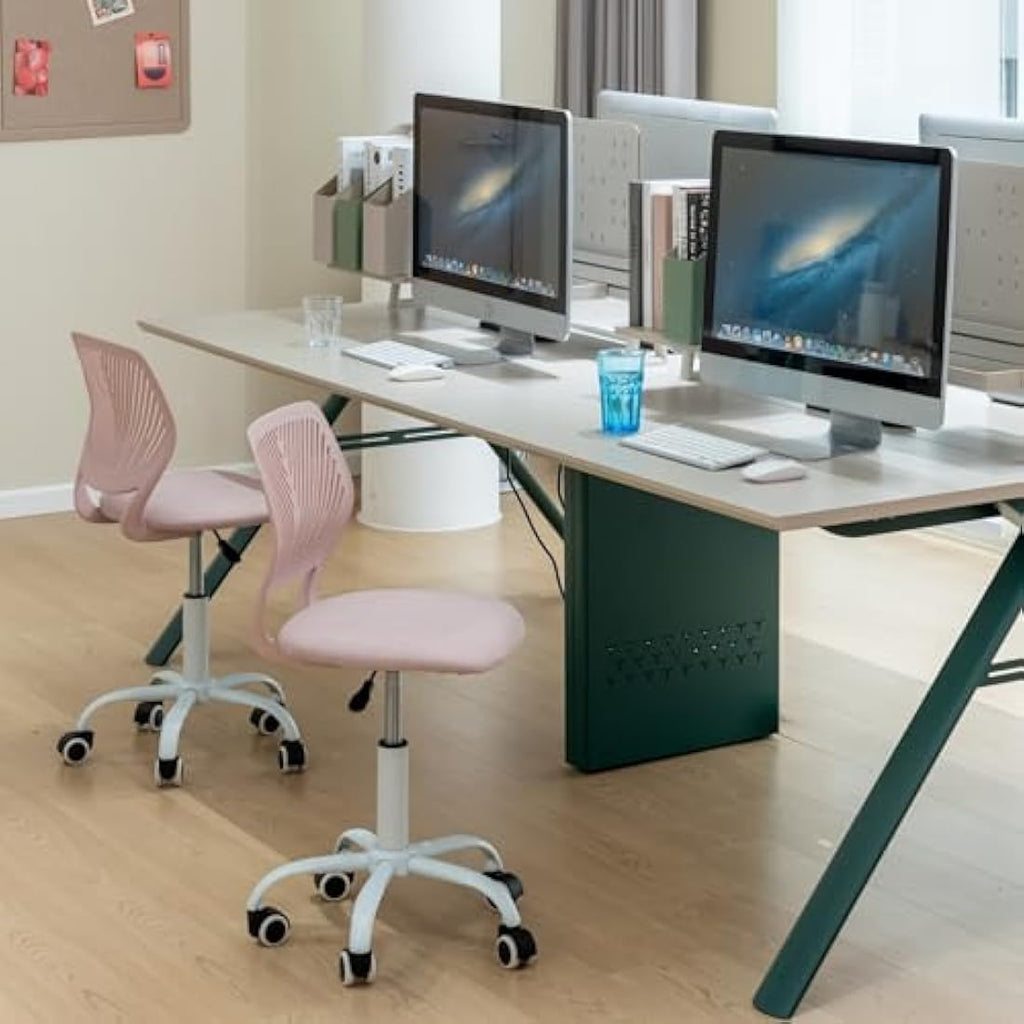 Homy Casa Ergonomic Swivel Desk Chair – Linen Fabric Task Chair, Pink