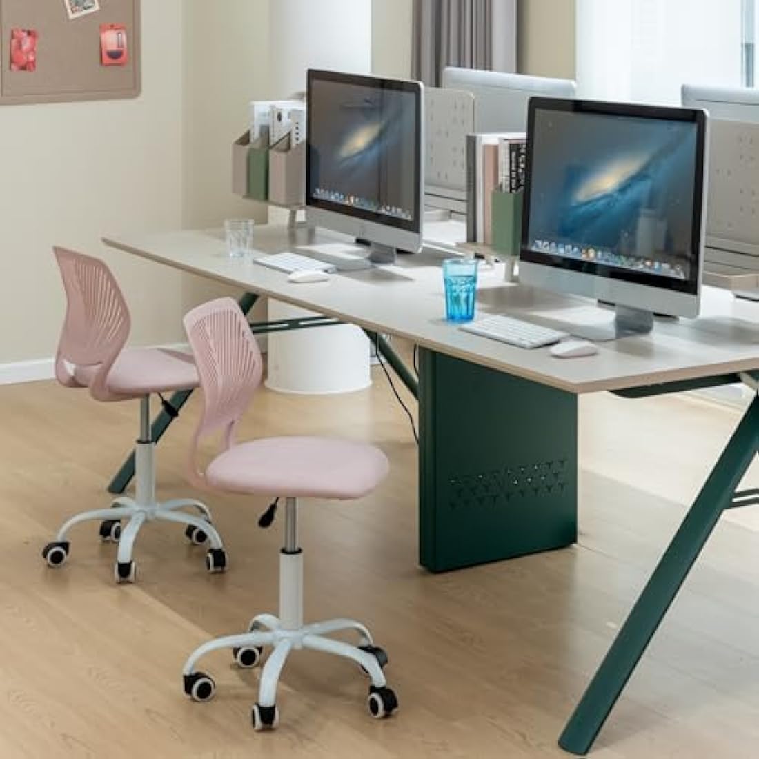 Homy Casa Ergonomic Swivel Desk Chair – Linen Fabric Task Chair, Pink
