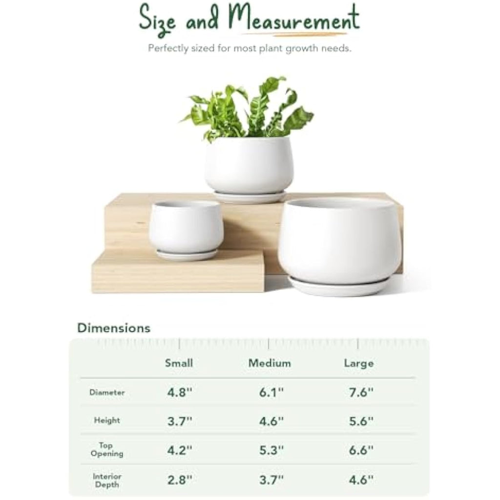 LE TAUCI Ceramic Plant Pots - Set of 3 Modern Indoor Planters, White