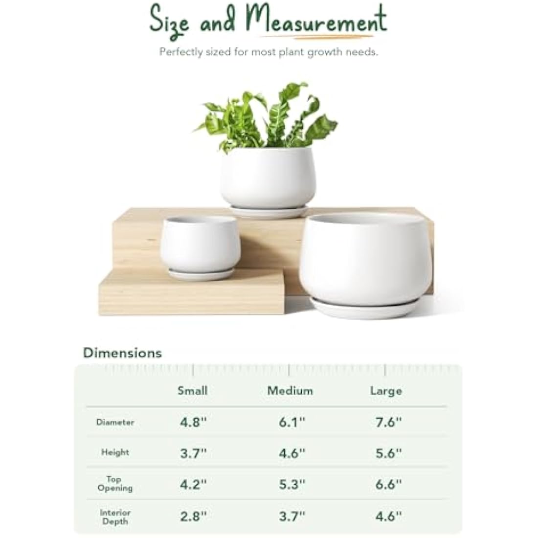 LE TAUCI Ceramic Plant Pots - Set of 3 Modern Indoor Planters, White