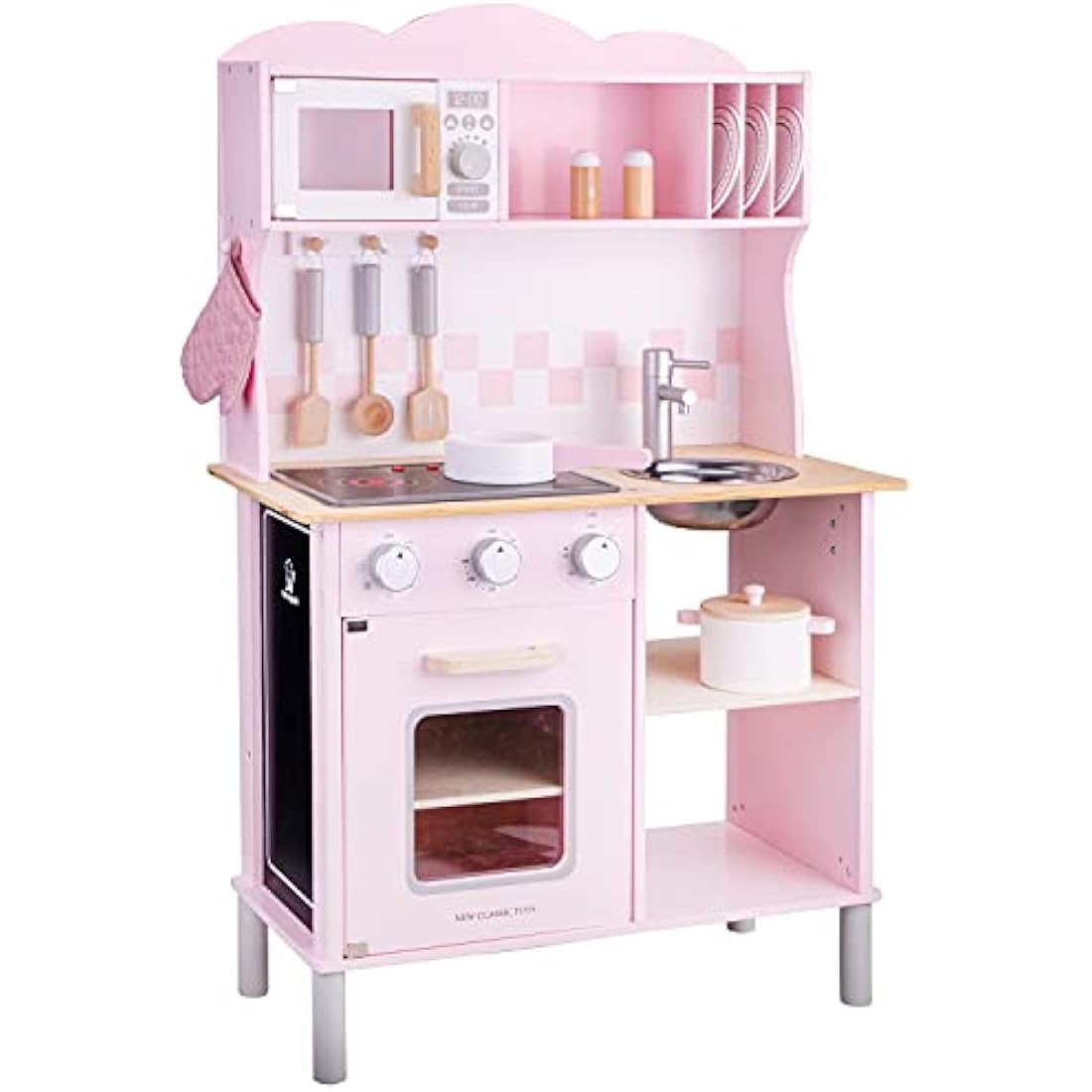 New Classic Toys Wooden Pretend Play Kitchen with Sound - Pink