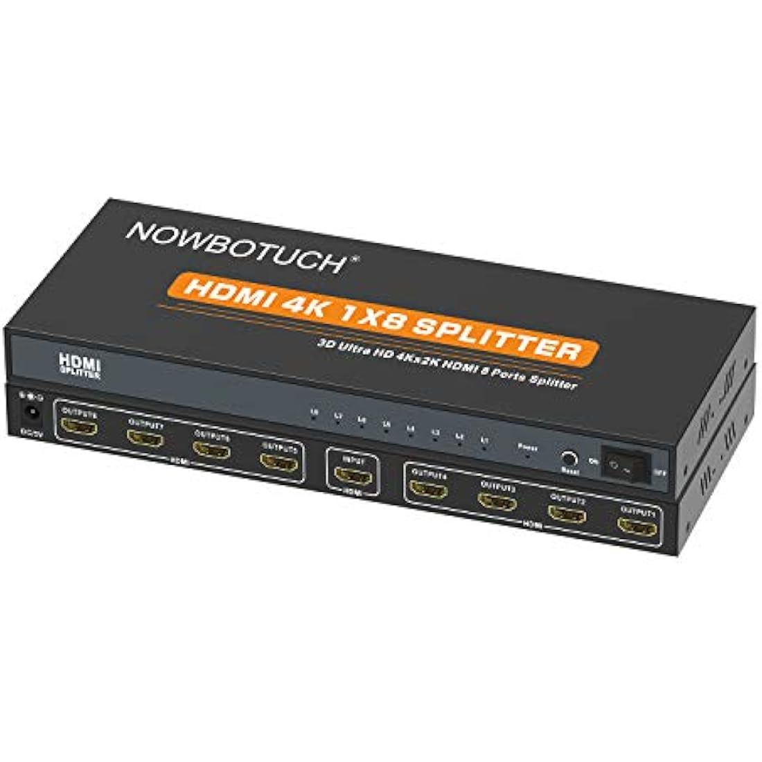 NOWBOTUCH 1x8 HDMI Splitter – 4K 1080P 1 in 8 Out Powered Metal Switch