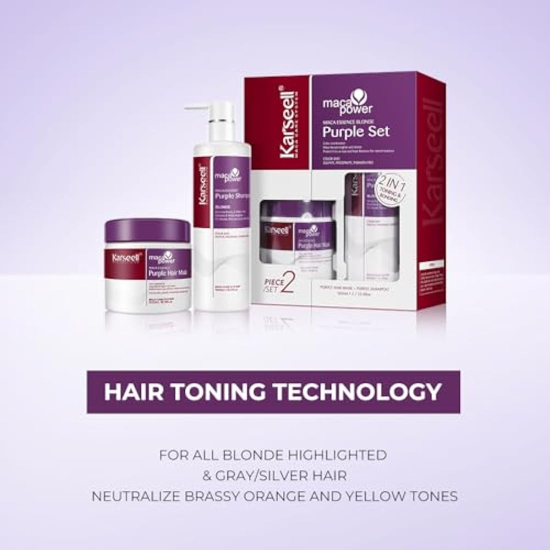 Karseell Purple Shampoo and Hair Mask Set for Blonde & Silver Hair