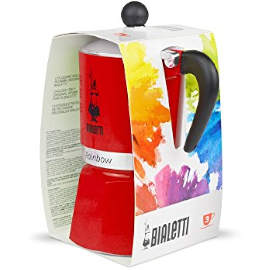 Bialetti Rainbow Moka Pot - Caffettiera in Alluminio, Rossa, 3 Tazze