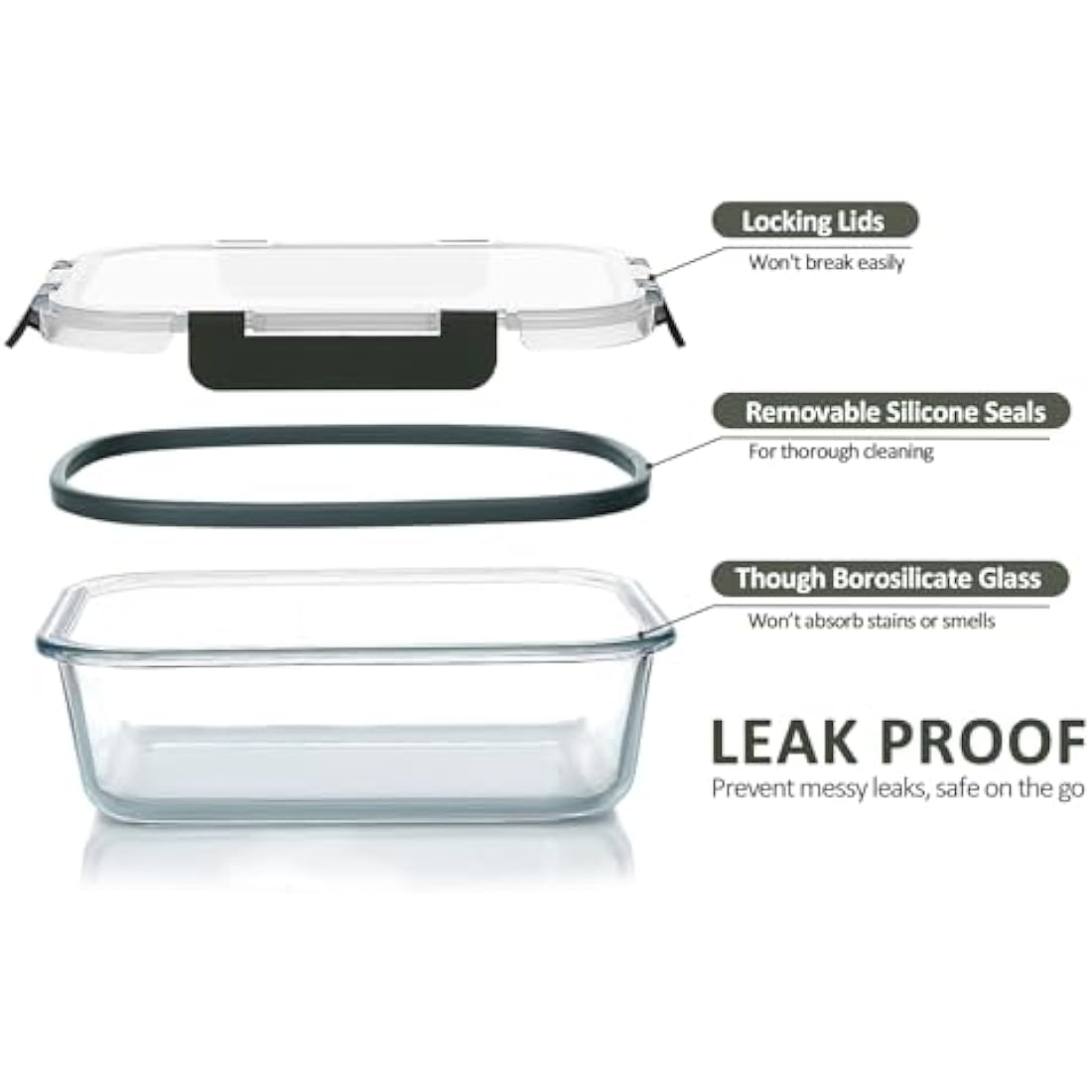 MCIRCO Glass Meal Prep Containers – 5 Pack 1040ml Airtight Food Storage