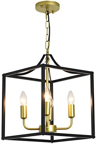 Industrial 4-Light Farmhouse Chandelier – Black and Gold