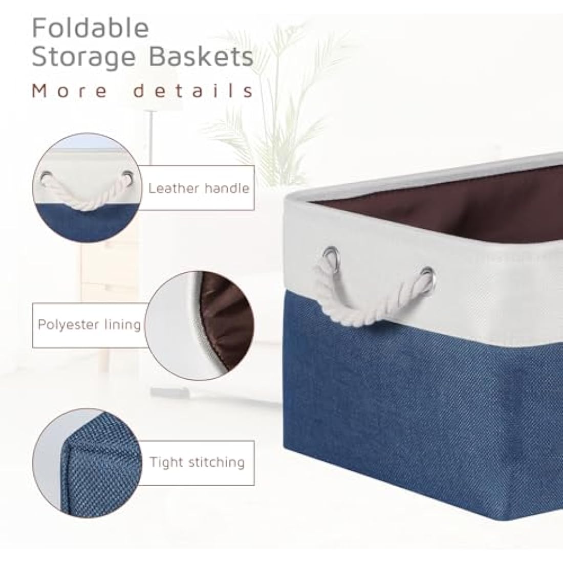 Foldable Linen Storage Baskets – Blue Fabric Bins, 3 Pack