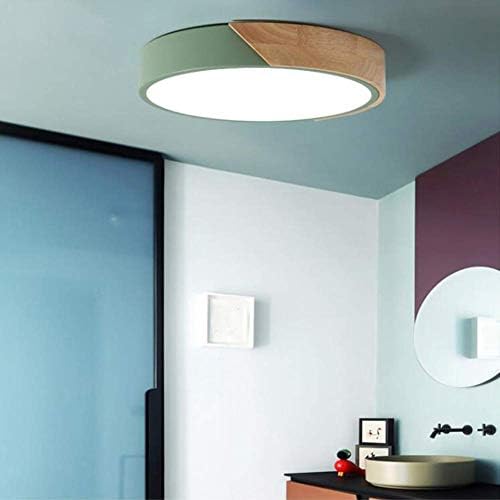 Minifair LED Flush Mount Ceiling Light – 12in Green Wood & Acrylic Fixture