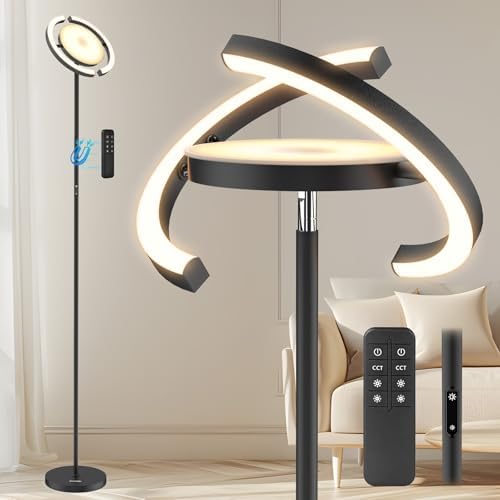 FIMEI LED Floor Lamp - Modern Saturn Ring Dimmable Uplighter with Remote