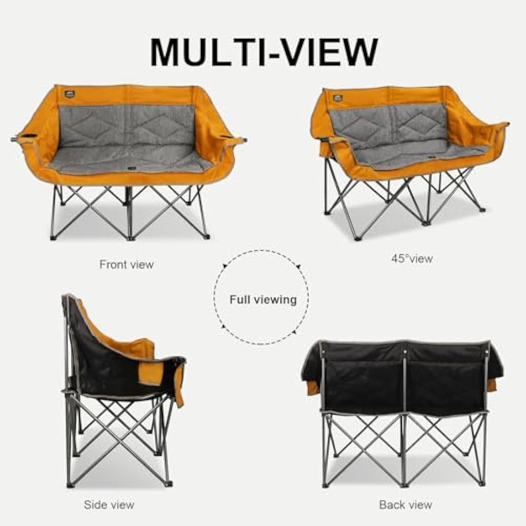 LANMOUNTAIN Folding Camping Loveseat – Heavy Duty Double Chair, Orange