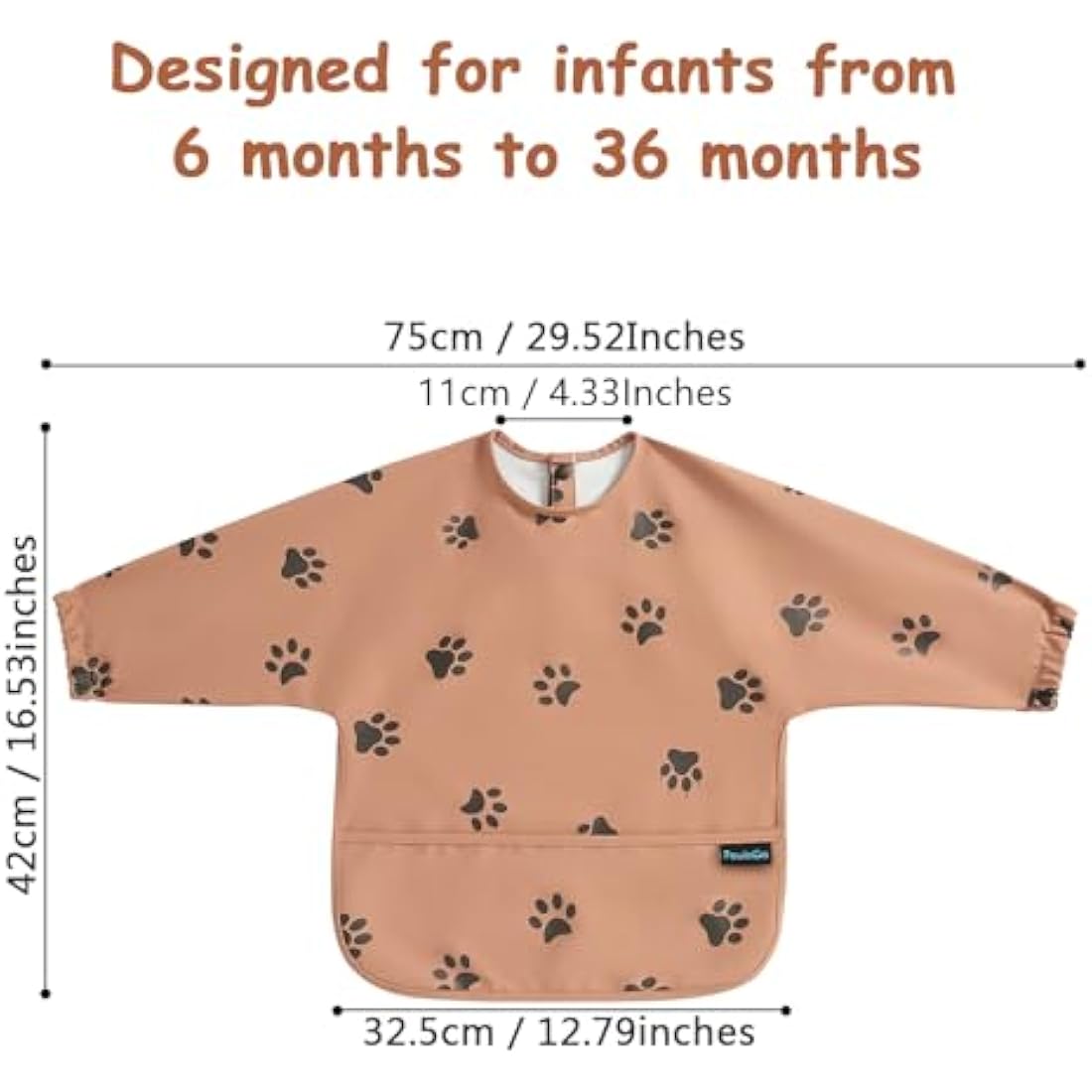 PewinGo Long Sleeve Weaning Bib | Waterproof PU Baby Coverall – Orange