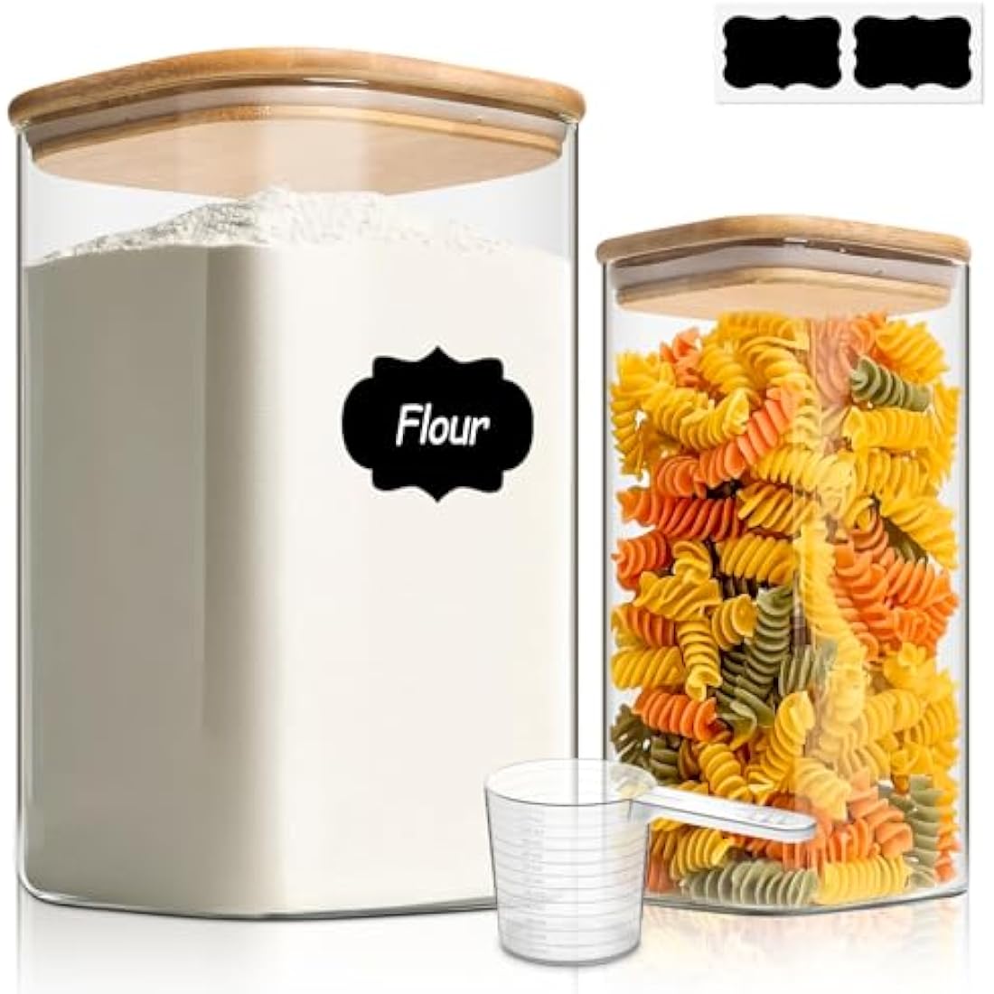 ComSaf Airtight Glass Pantry Storage Containers with Bamboo Lids, 2 Pack