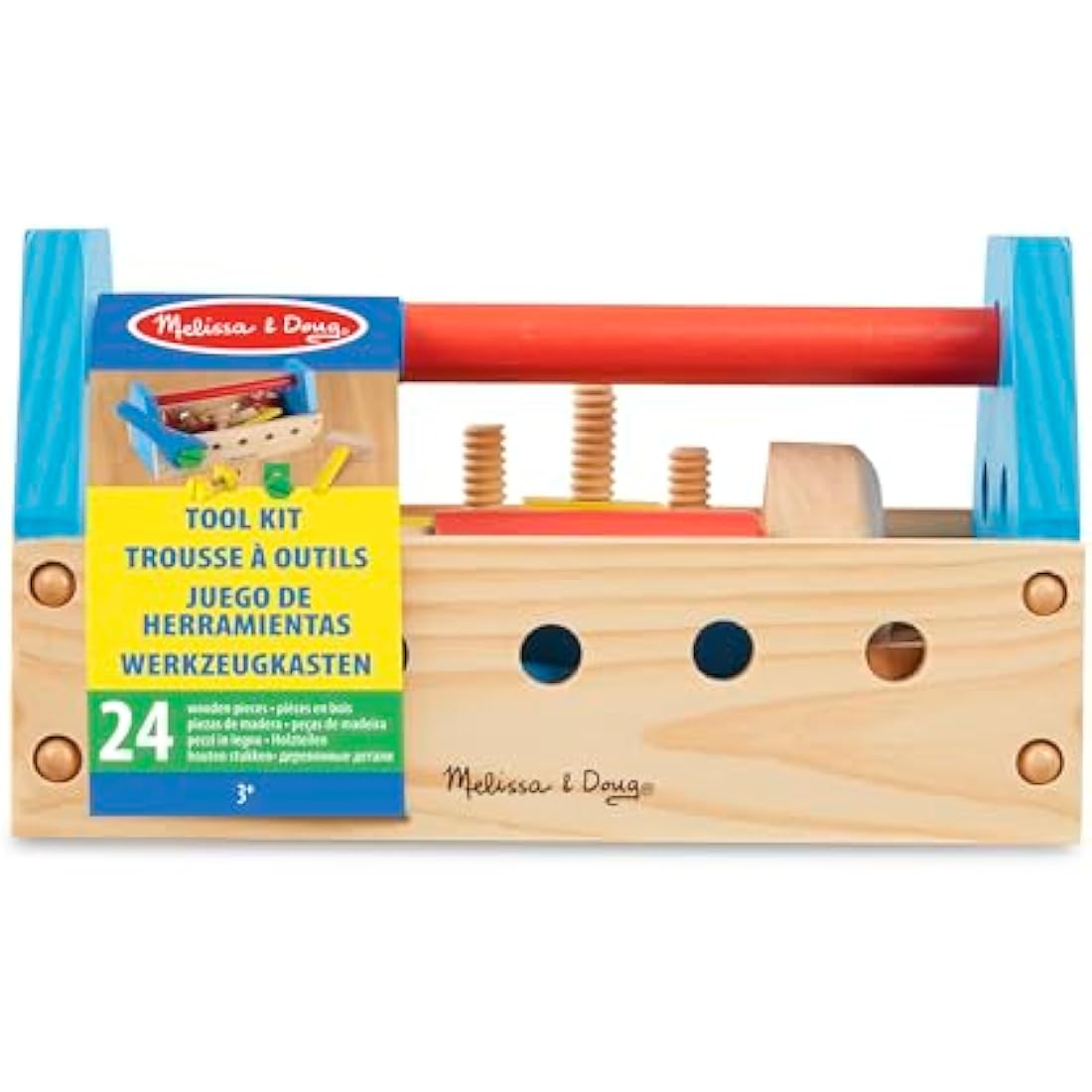Melissa & Doug Wooden Take-Along Tool Kit – 24pc Construction Set