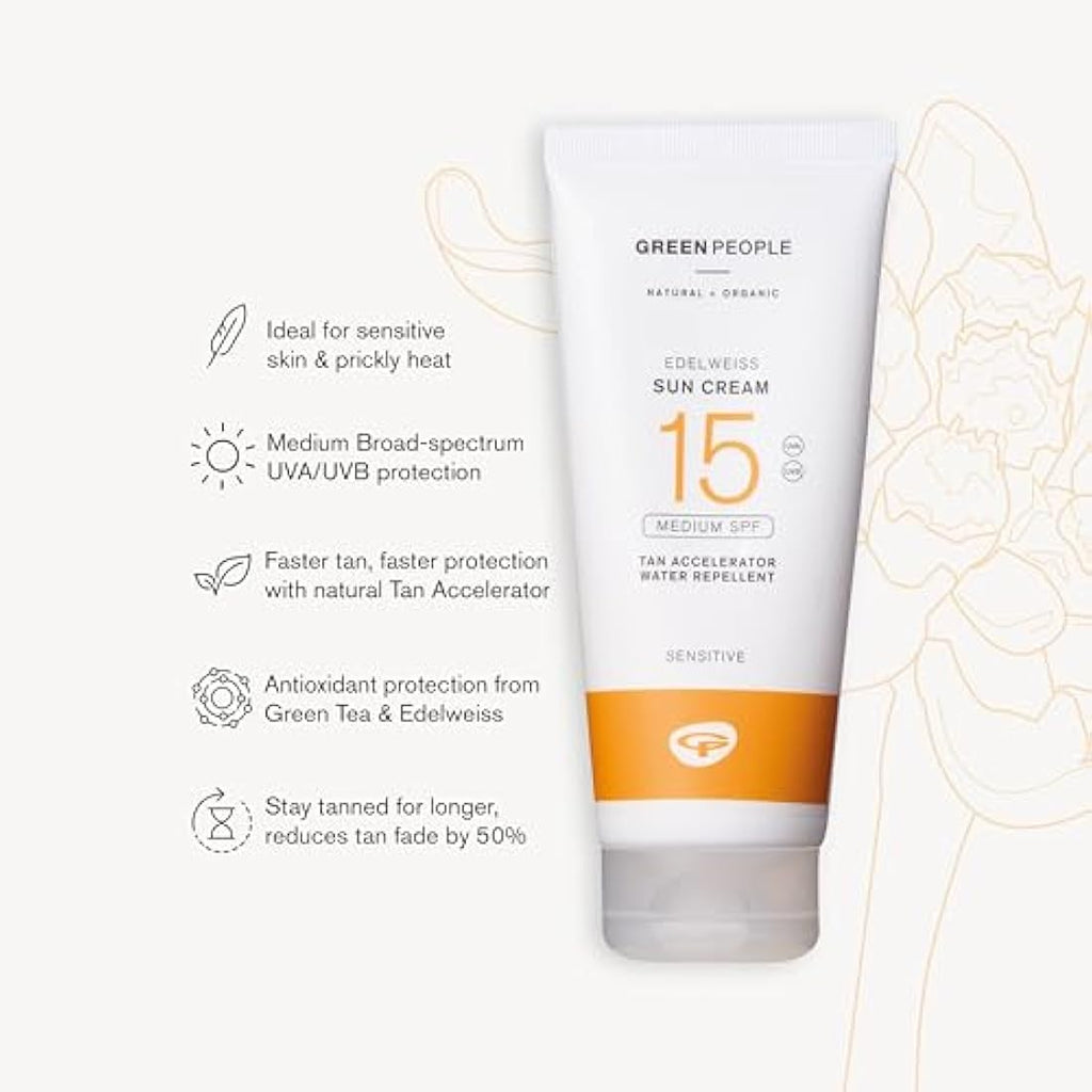 Green People SPF15 Sun Cream with Tan Accelerator | Reef Safe, 200ml