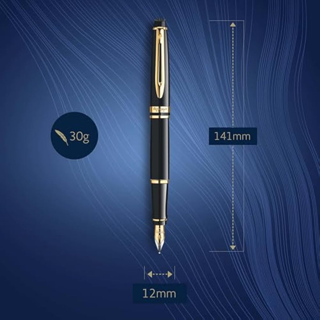 Waterman Expert Fountain Pen | Gloss Black & 23k Gold Trim | Medium Nib