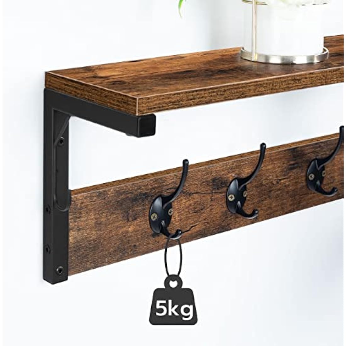 HOOBRO Wall-Mounted Coat Rack with Shelf - 7 Hooks, Rustic Brown