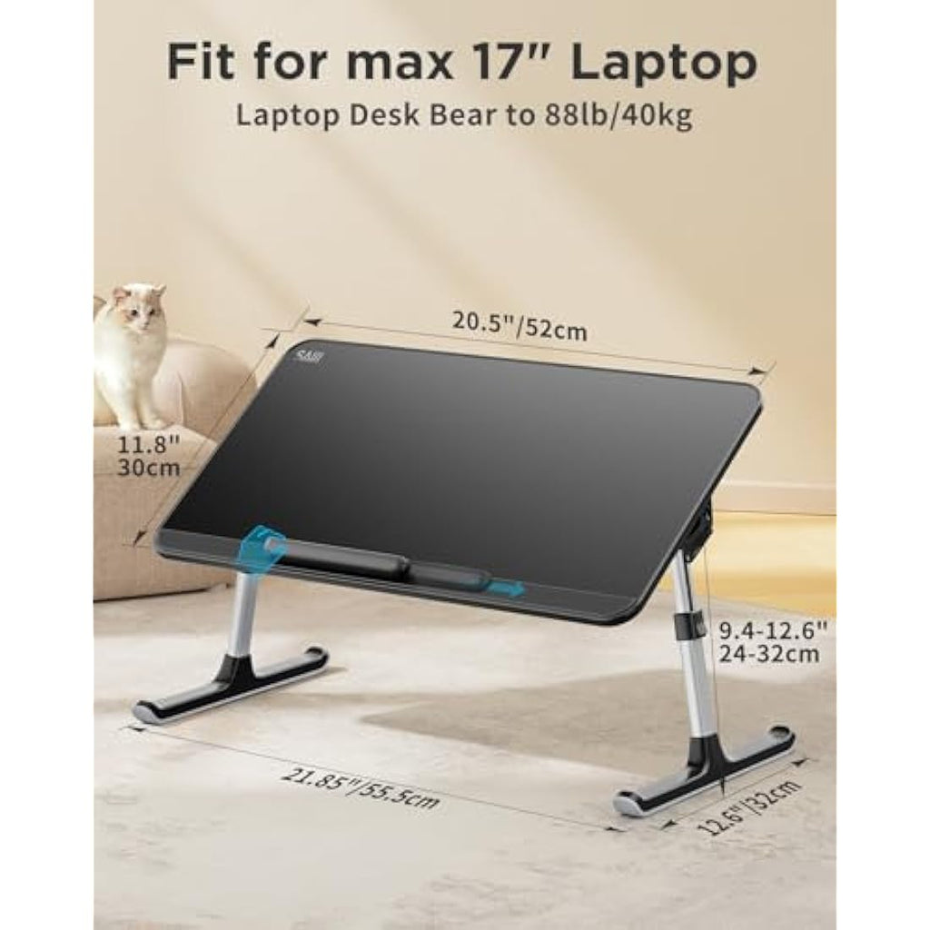 SAIJI Laptop Bed Desk – Adjustable Height & Angle Leather Lap Table, Black