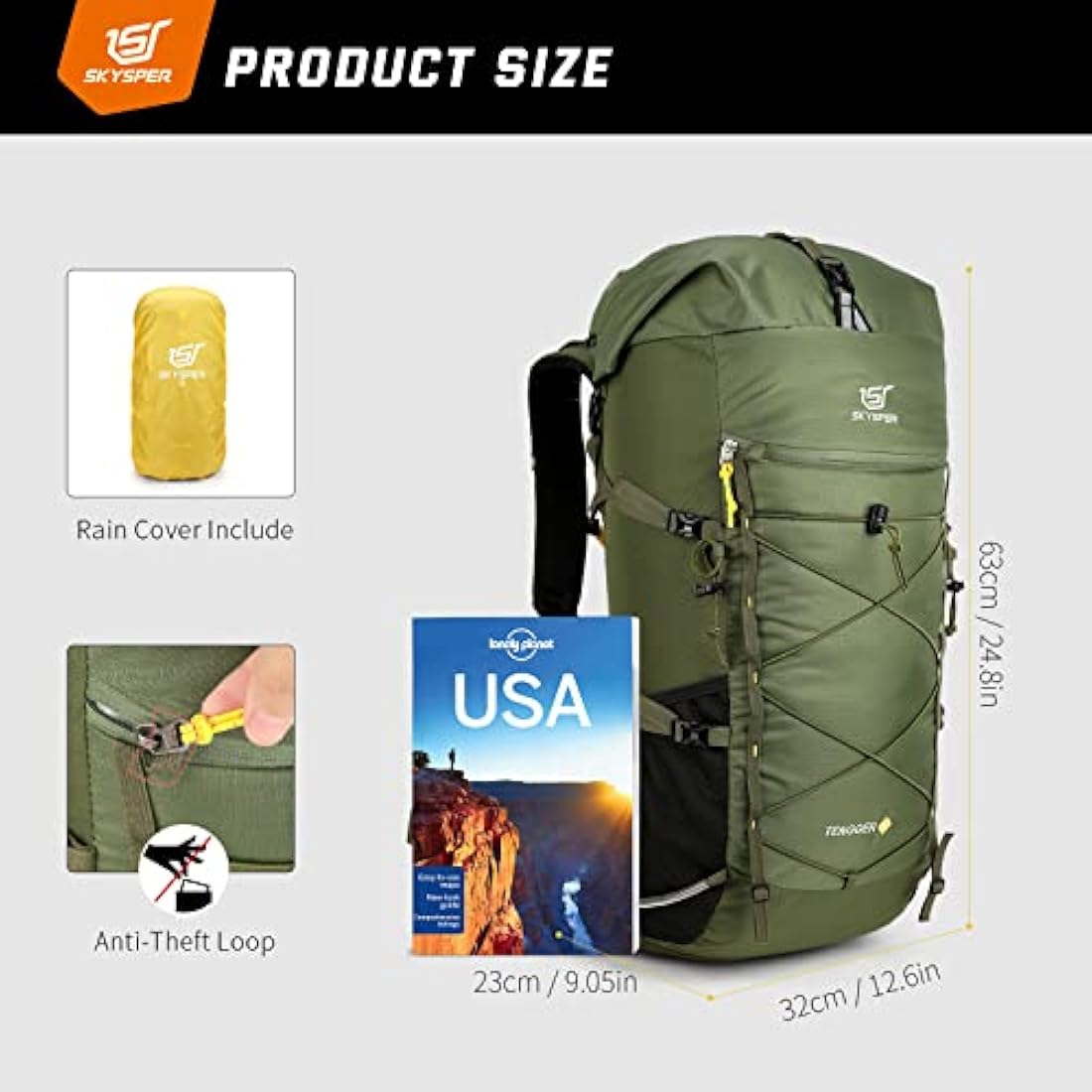 SKYSPER 50L Hiking Backpack – Lightweight Roll Top Camping Rucksack