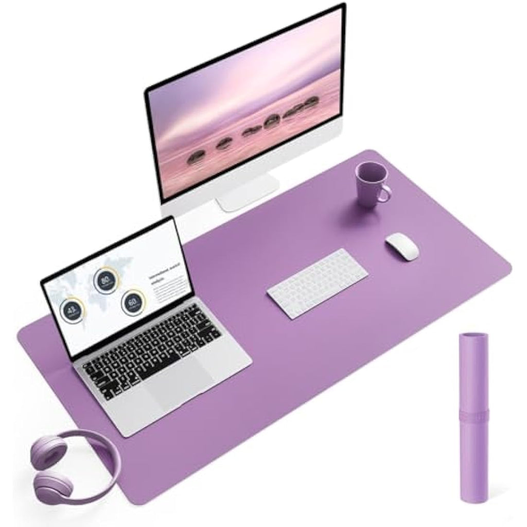 YSAGi Leather Desk Pad – Non-Slip Waterproof Writing Mat, Purple (90x43cm)