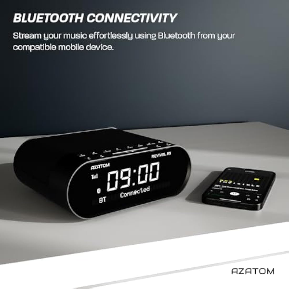 Azatom Revival R1 DAB/DAB+ Bedside Radio with Bluetooth & USB Charging