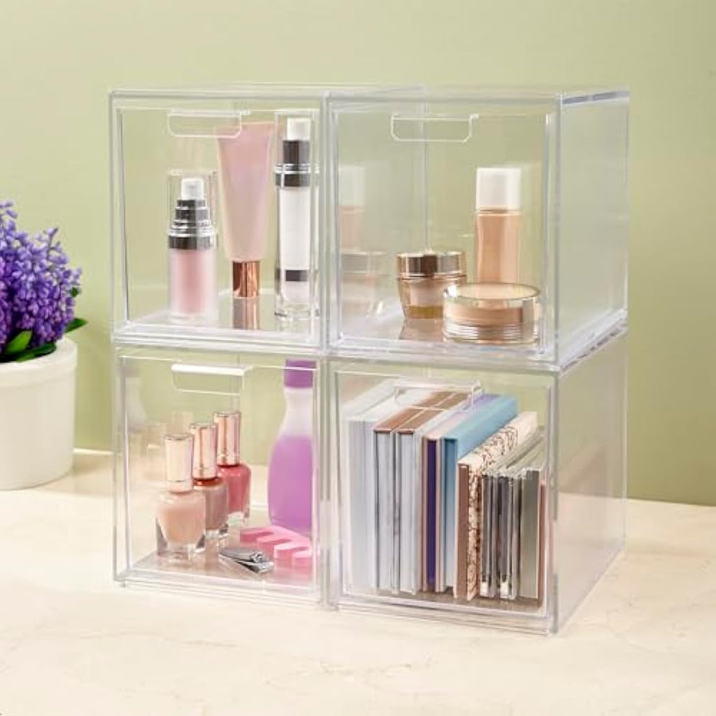 STORi Audrey Clear Stackable Cosmetic Organizer Drawers | Set of 2