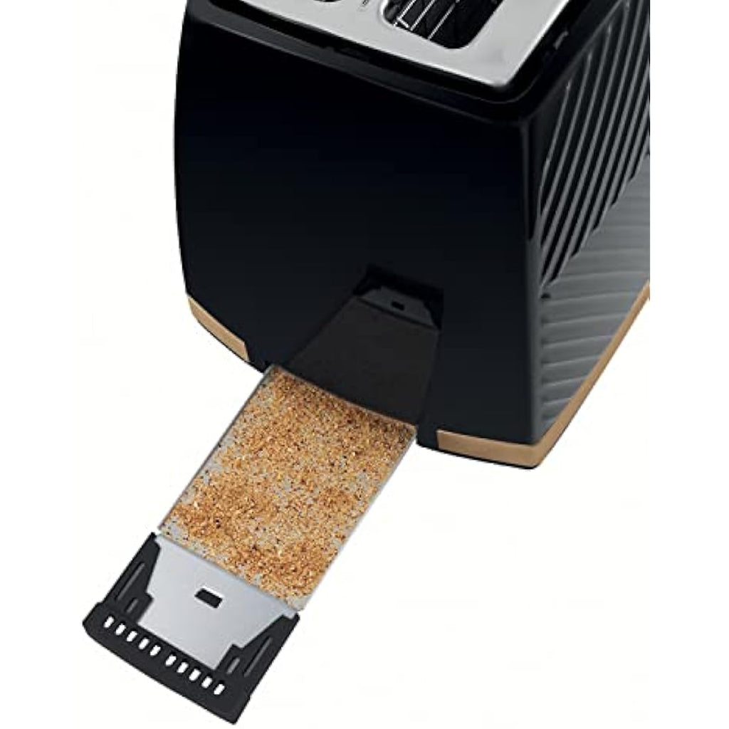 Russell Hobbs Groove 2-Slice Toaster | Black with Brushed Gold Accents