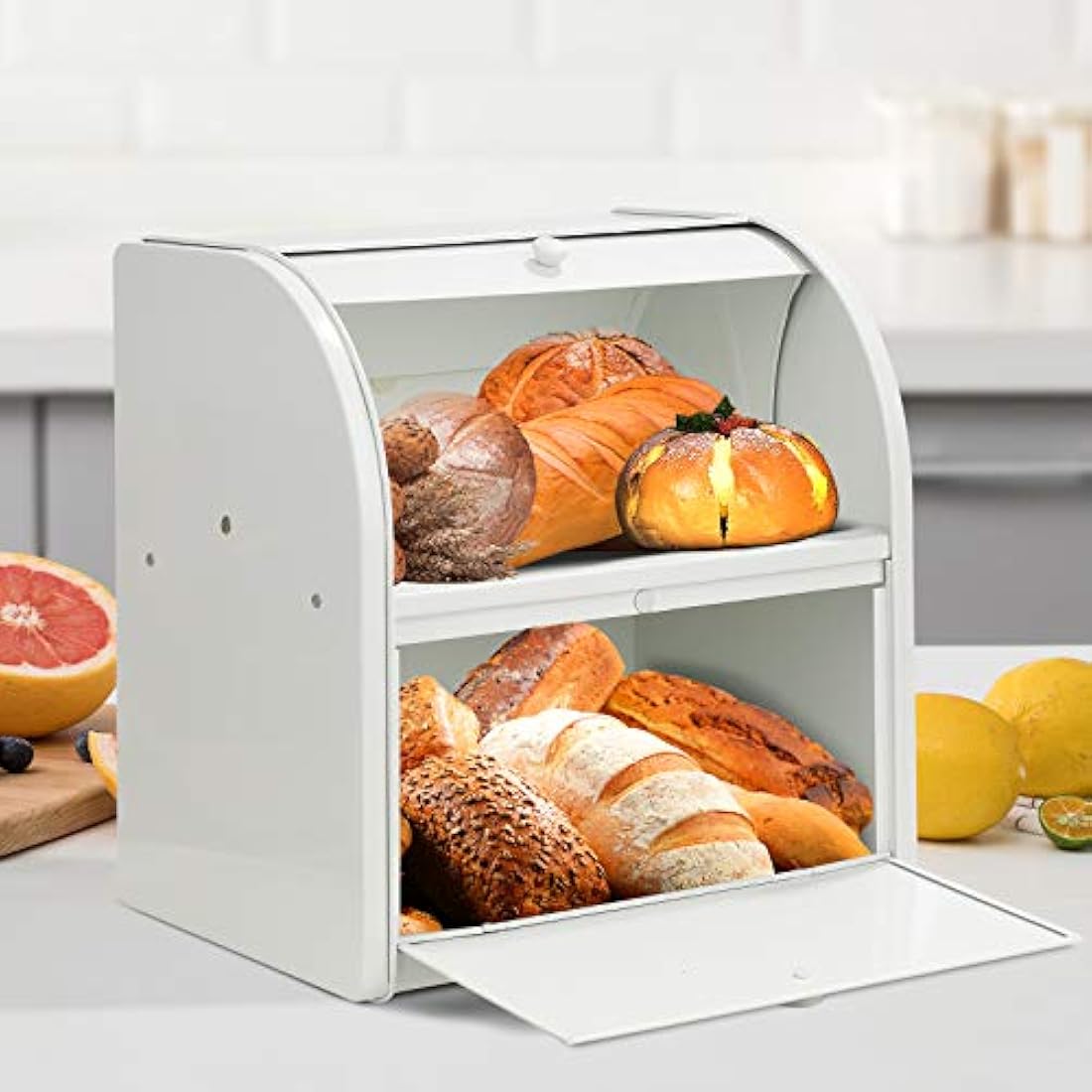 Hossejoy Metal Bread Box | Double Layer Roll Top Kitchen Storage Bin