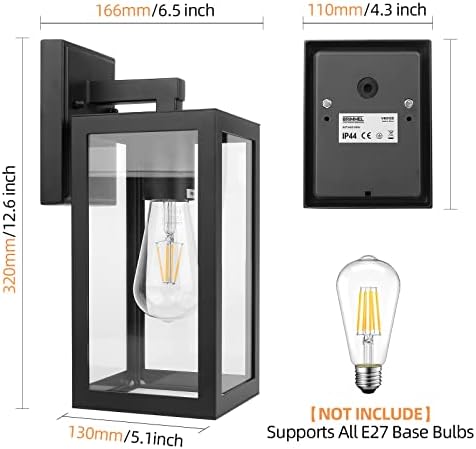 BRIMMEL Outdoor Wall Lights – Matte Black Aluminum Porch Lantern, 2-Pack
