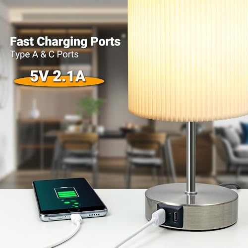 HSLighting Touch Control Bedside Lamps with USB A+C Ports, 2 Pack