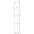 HOOBRO Freestanding Coat Rack Stand with 8 Hooks and 2 Shelves, White