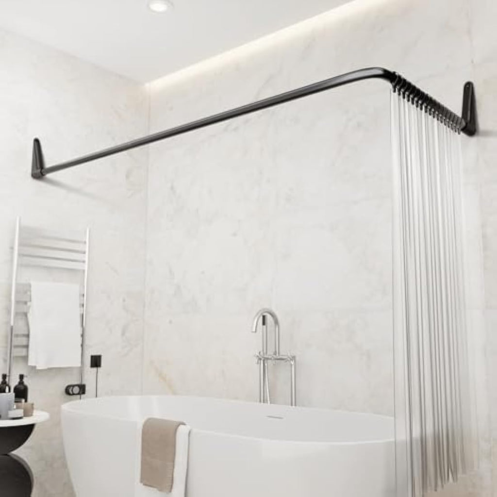 L-Shaped Shower Curtain Rail | Black Steel Curved Pole
