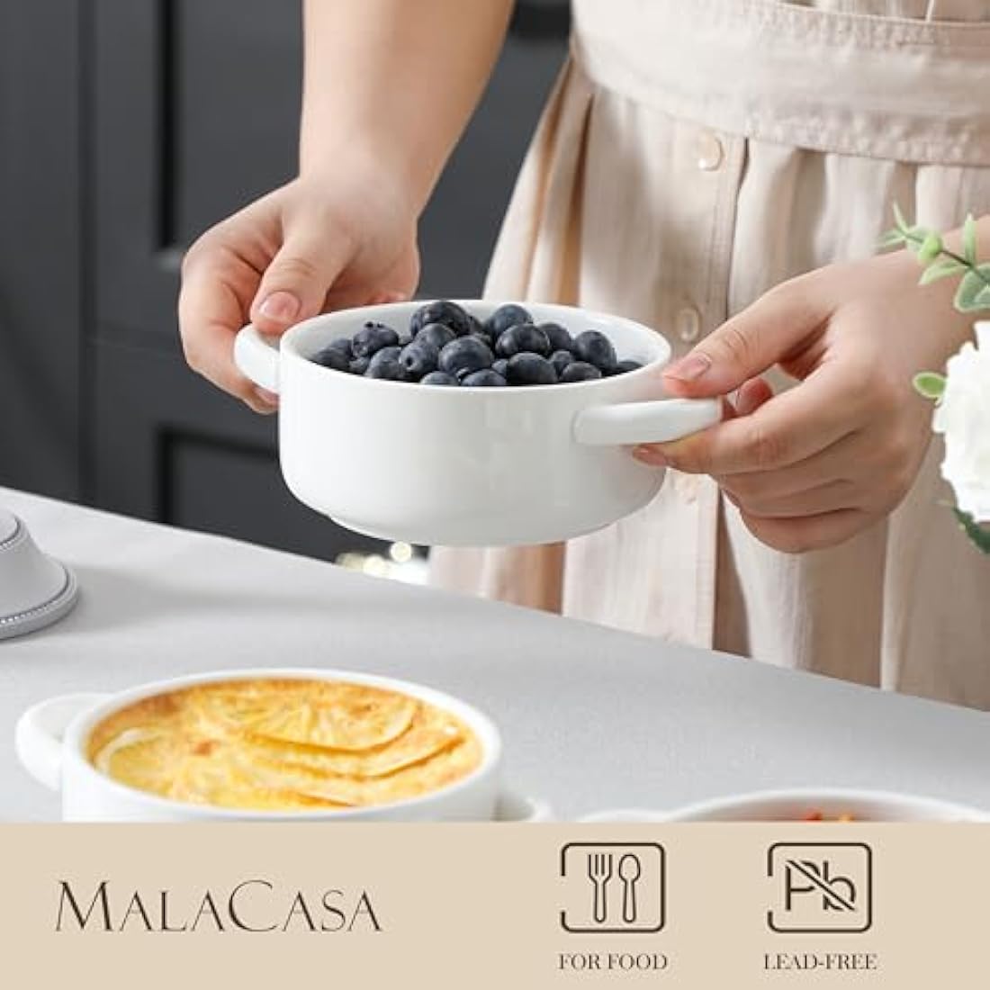 MALACASA Mini Cocotte Set – 440ML Ceramic Casserole Dishes with Lids, Set of 4