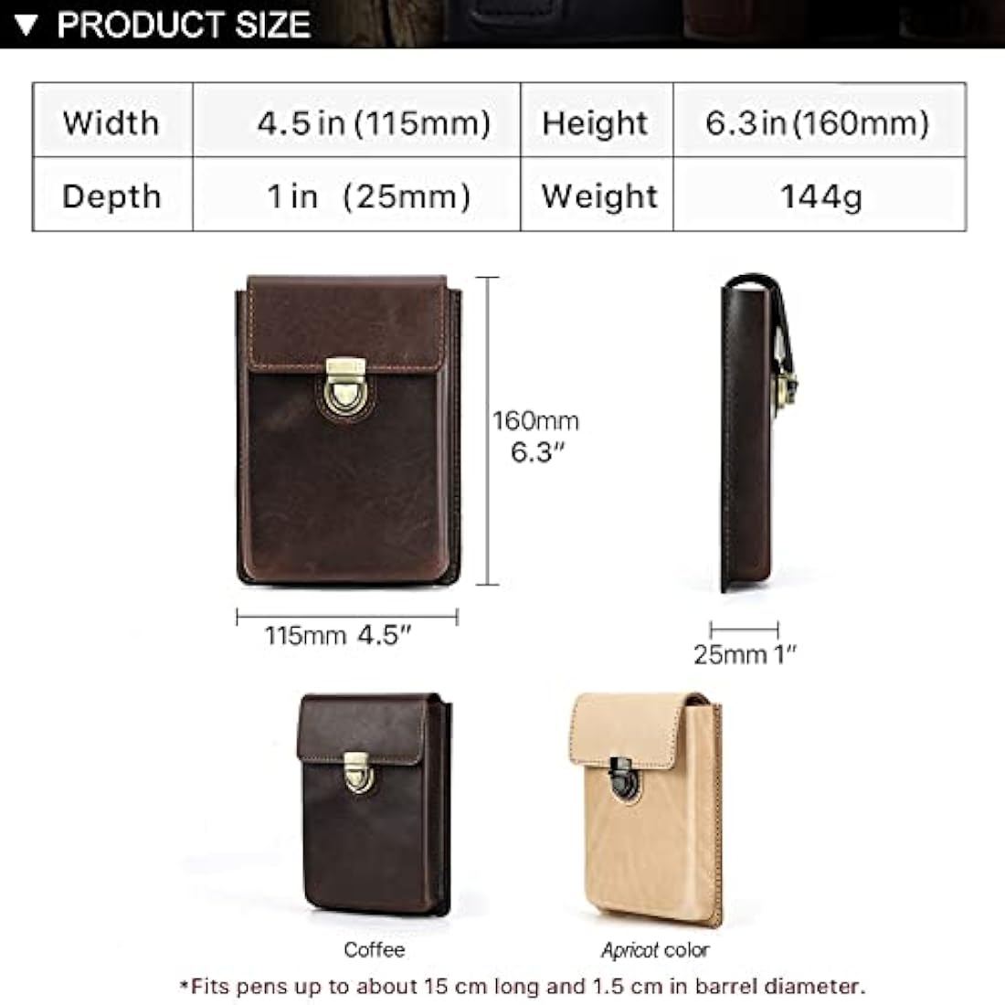 Hiram Full Grain Leather Pen Case | 5 Pen Storage with Brass Lock - Coffee