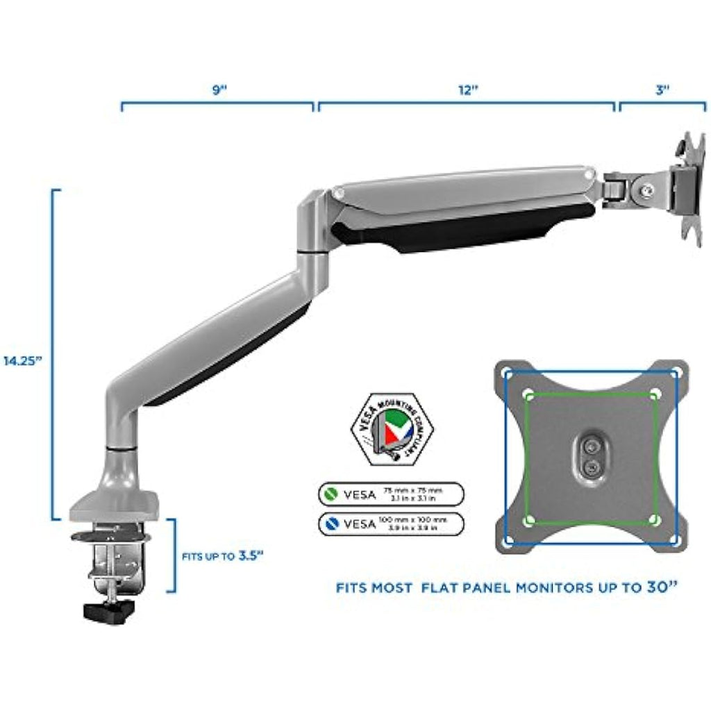 Mount-It! Single Monitor Arm – Gas Spring Desk Mount for 19-32" Screens