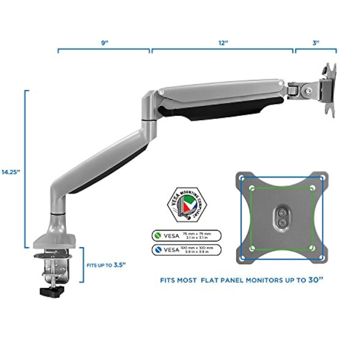 Mount-It! Single Monitor Arm – Gas Spring Desk Mount for 19-32" Screens