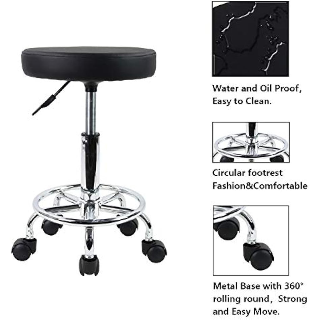 KKTONER PU Leather Rolling Stool - Adjustable Swivel Salon Chair with Footrest