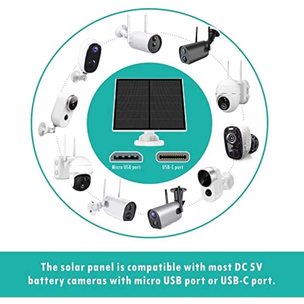 Jolof Store 5W Solar Panel for Security Camera | USB-C & Micro USB